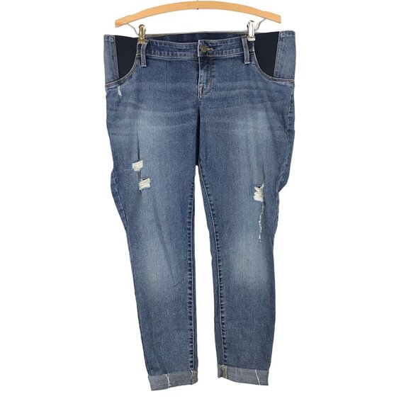 Isabel Maternity 12 Skinny Distressed Blue Jeans Distressed Cuffed Side Panel - Picture 1 of 12